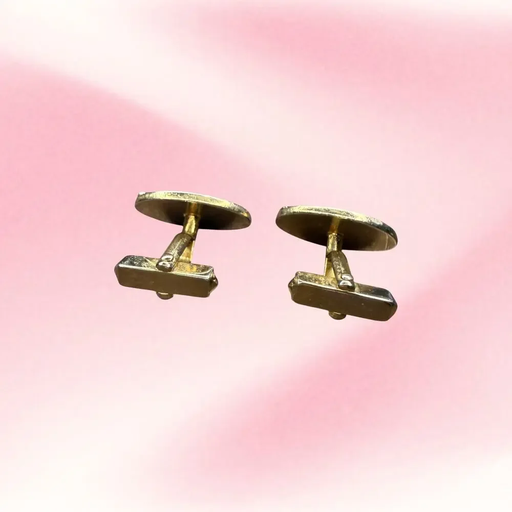 Vintage Swank Gold Tone Oval Swirl Rhinestone Cufflinks MCM Modernist